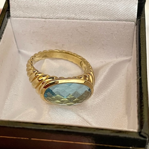 David Yurman Solid 18k Gold Blue Topaz Noblesse Ring - Size 7 - Picture 7 of 12
